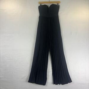 Club L London Lorelei Black Corset Plisse Wide Leg Jumpsuit